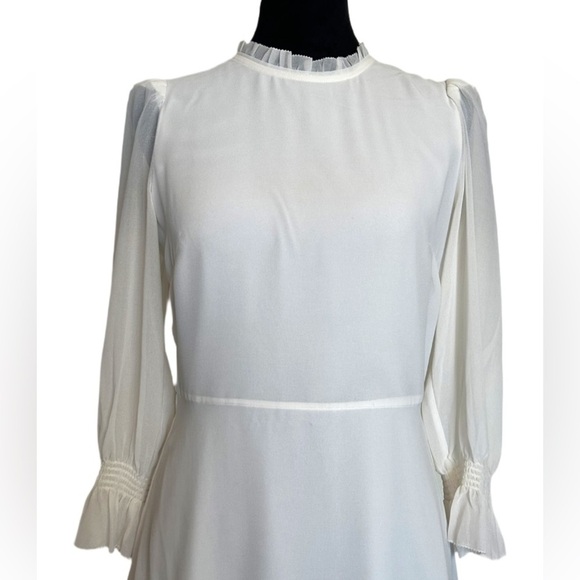 Wilfred Woman’s 4 White Sheer Swept Dress With Puff Sleeve & Ruffled Neckline - Picture 6 of 16